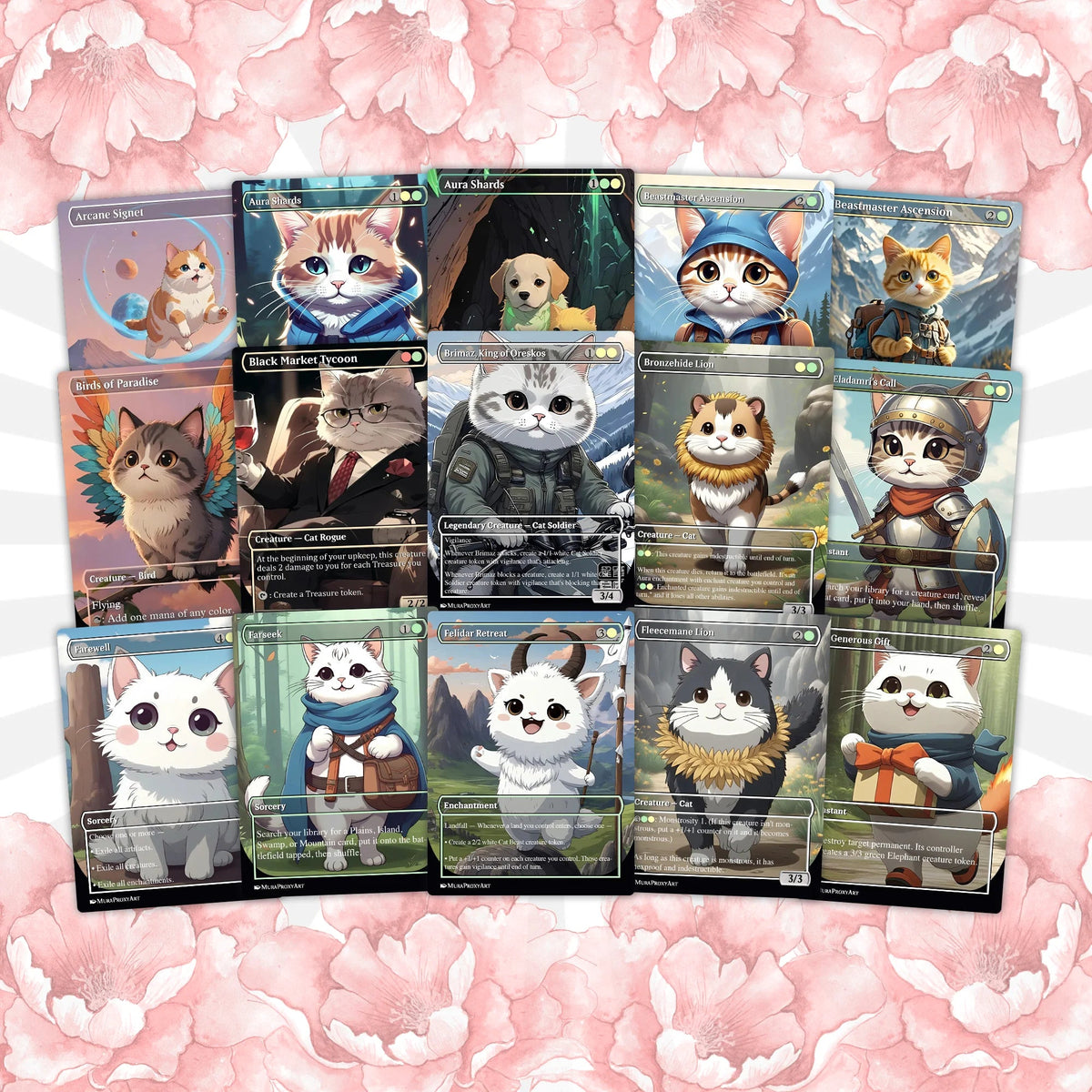 Arahbo Cat Tribal Proxy Commander Deck, 100 Cards + 14 Free Tokens | Cute Custom Full Art | MuraProxyArt