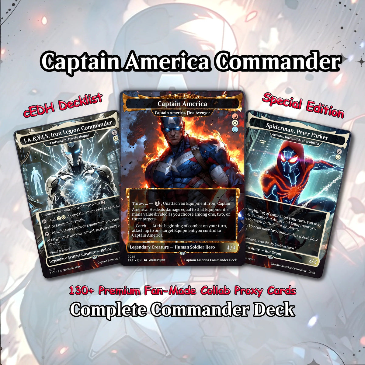C.a.p.t.a.i.n A.m.e.r.i.c.a EDH Deck, 113 Cards, 13 Sideboard, Includes all major characters, C.a.p.t.a.i.n A.m.e.r.i.c.