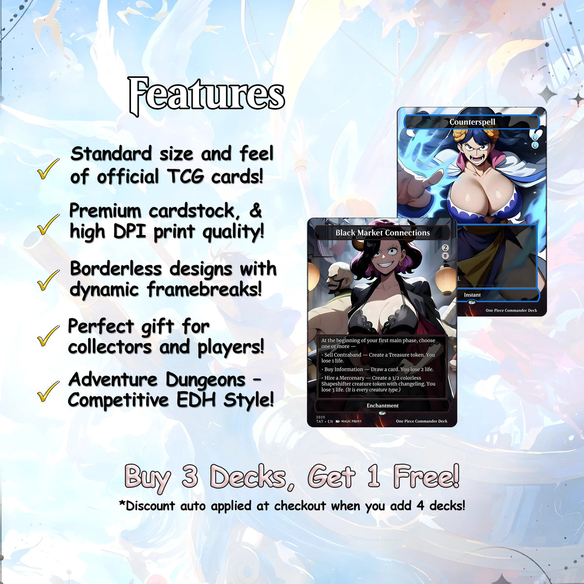 Complete Anime Pirate Tribal Deck, Custom Gift EDH Deck, Custom A.n.i.m.e O.P Pirate Deck, Treasure Tokens, A.d.m.i.r.a.