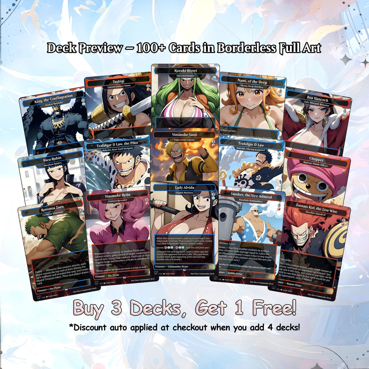 Complete Anime Pirate Tribal Deck, Custom Gift EDH Deck, Custom A.n.i.m.e O.P Pirate Deck, Treasure Tokens, A.d.m.i.r.a.