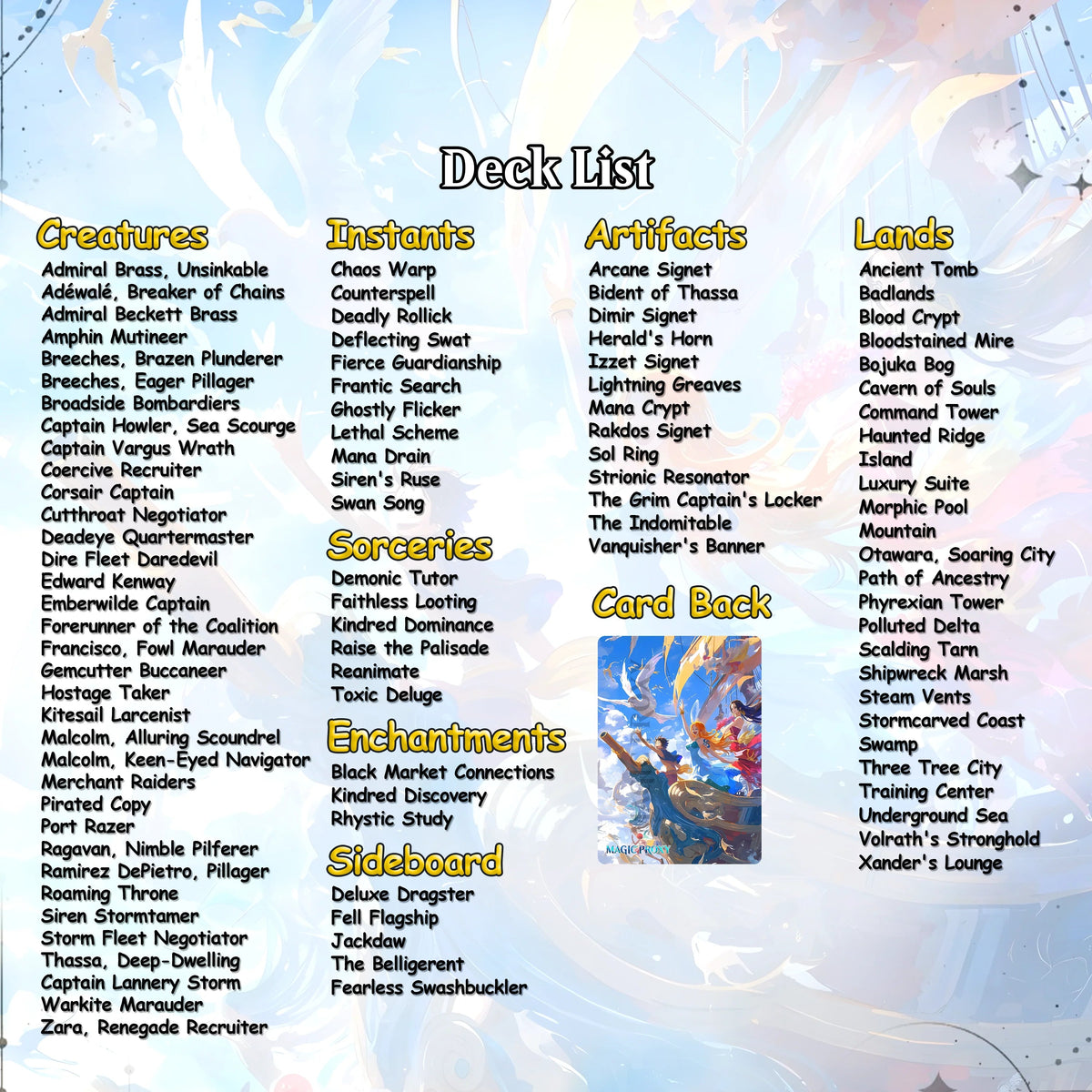 Complete Anime Pirate Tribal Deck, Custom Gift EDH Deck, Custom A.n.i.m.e O.P Pirate Deck, Treasure Tokens, A.d.m.i.r.a.