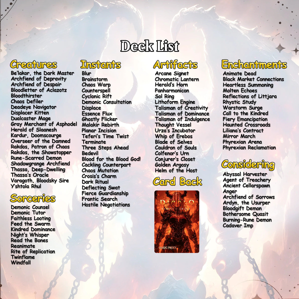 Diablo Commander cEDH Deck - Diablo Commander Magic Commander - CardHaven Deck with 170+ Unique Cards - Custom Cards M