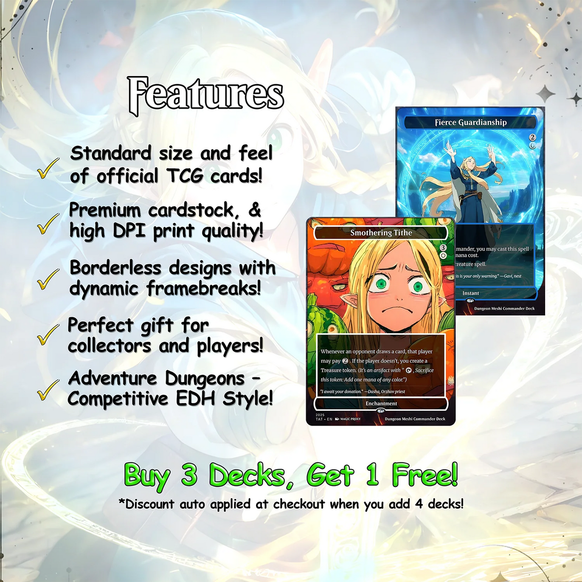 Dungeon Meshi Party Theme / Tarzi Commander Deck / Premium Paper Proxy Deck / 100 cards + tokens / Venture Theme Bracket