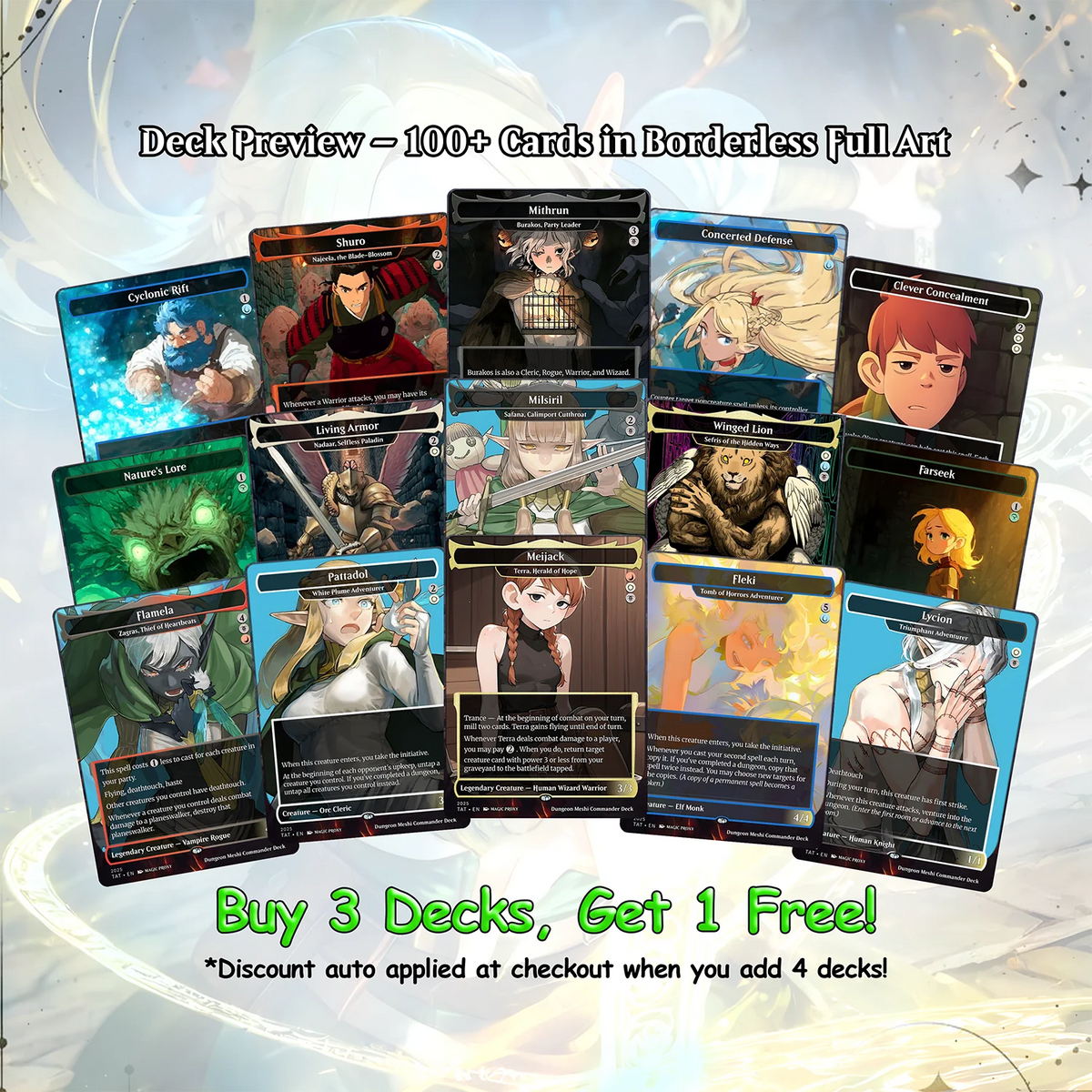 Dungeon Meshi Party Theme / Tarzi Commander Deck / Premium Paper Proxy Deck / 100 cards + tokens / Venture Theme Bracket