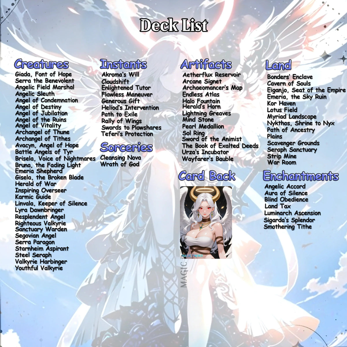 Giada Angels Tribal - Full MTG Proxy Commander EDH Deck - 108 cards - Tokens included - Waifu Anime Girls