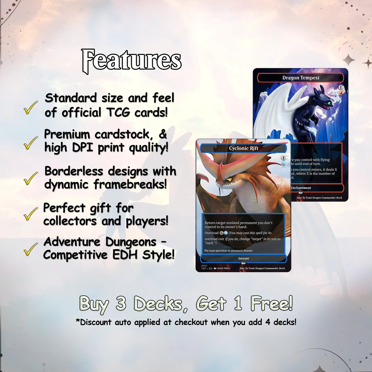 How to Train Your Dragon Commander Deck • Fly High with Toothless as Your Commander! • Custom MTG Card • Premium Proxy C