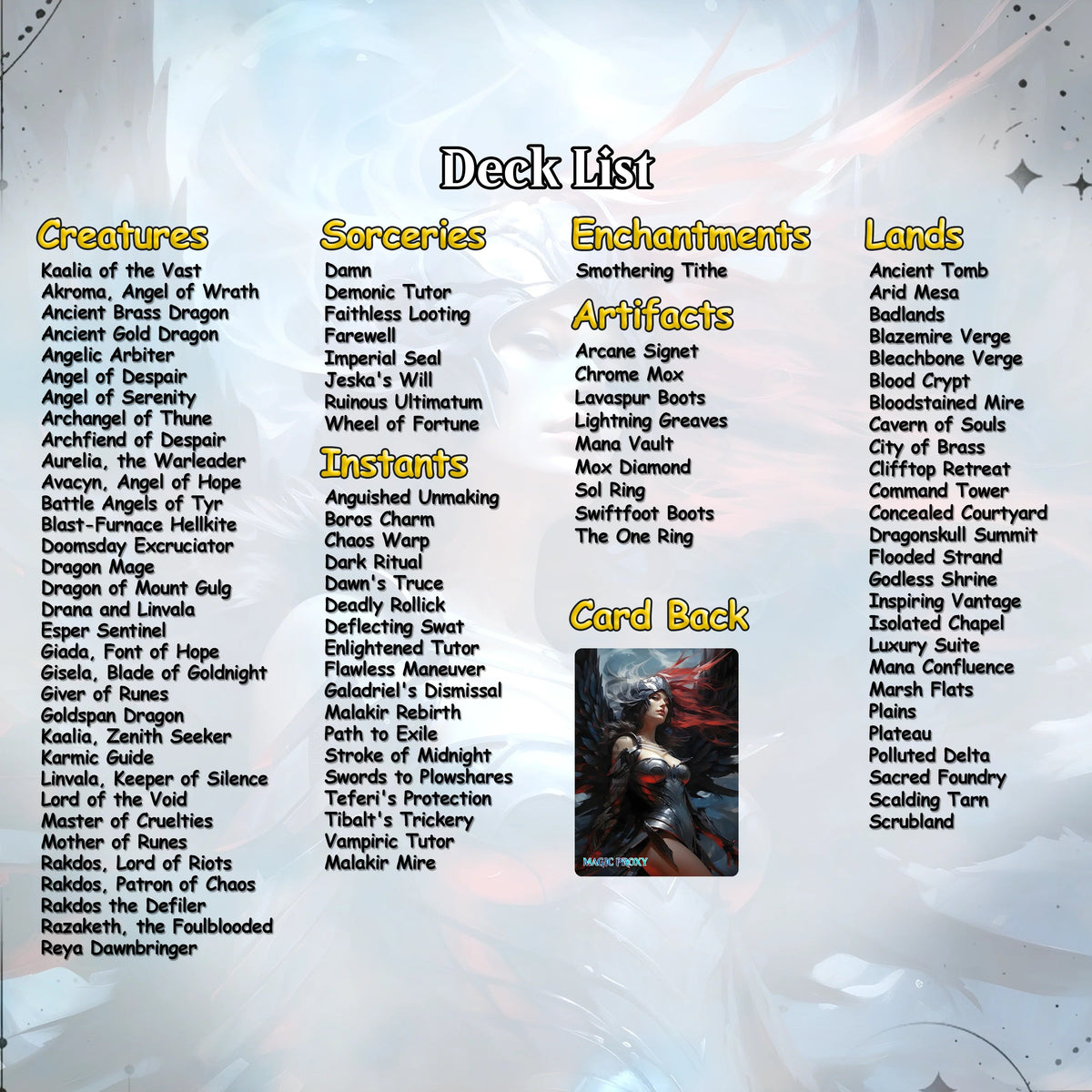 Kaalia of the Vast - Commander EDH Deck - With Tokens - MTG Full Proxy Deck, Altered Cards cEDH