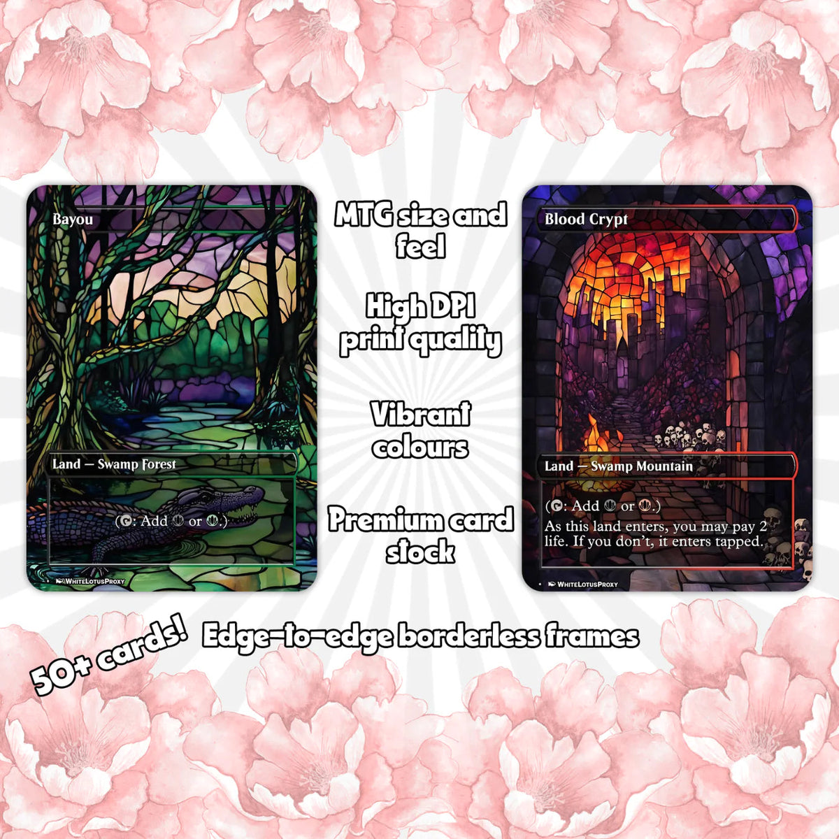 Mega EDH land pack (50+ cards) Stained Glass lands set of 50 unique borderless custom proxy lands High quality lands for