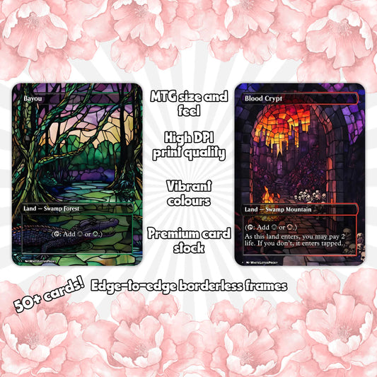 Mega EDH land pack (50+ cards) Stained Glass lands set of 50 unique borderless custom proxy lands High quality lands for